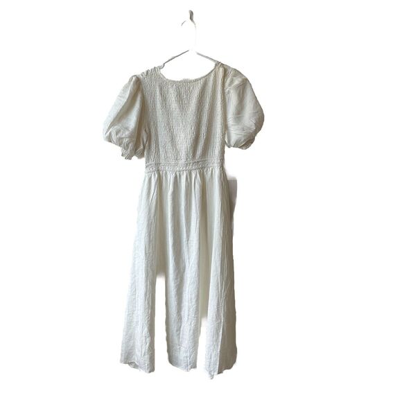 White Dress Size L Halter Top Smocked Puff Sleeves - Picture 2 of 9